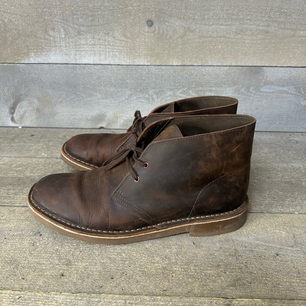 Clarks Men's Bushacre 2 Chukka Boots Brown Leather Size 9.5 M Casual Lace Up